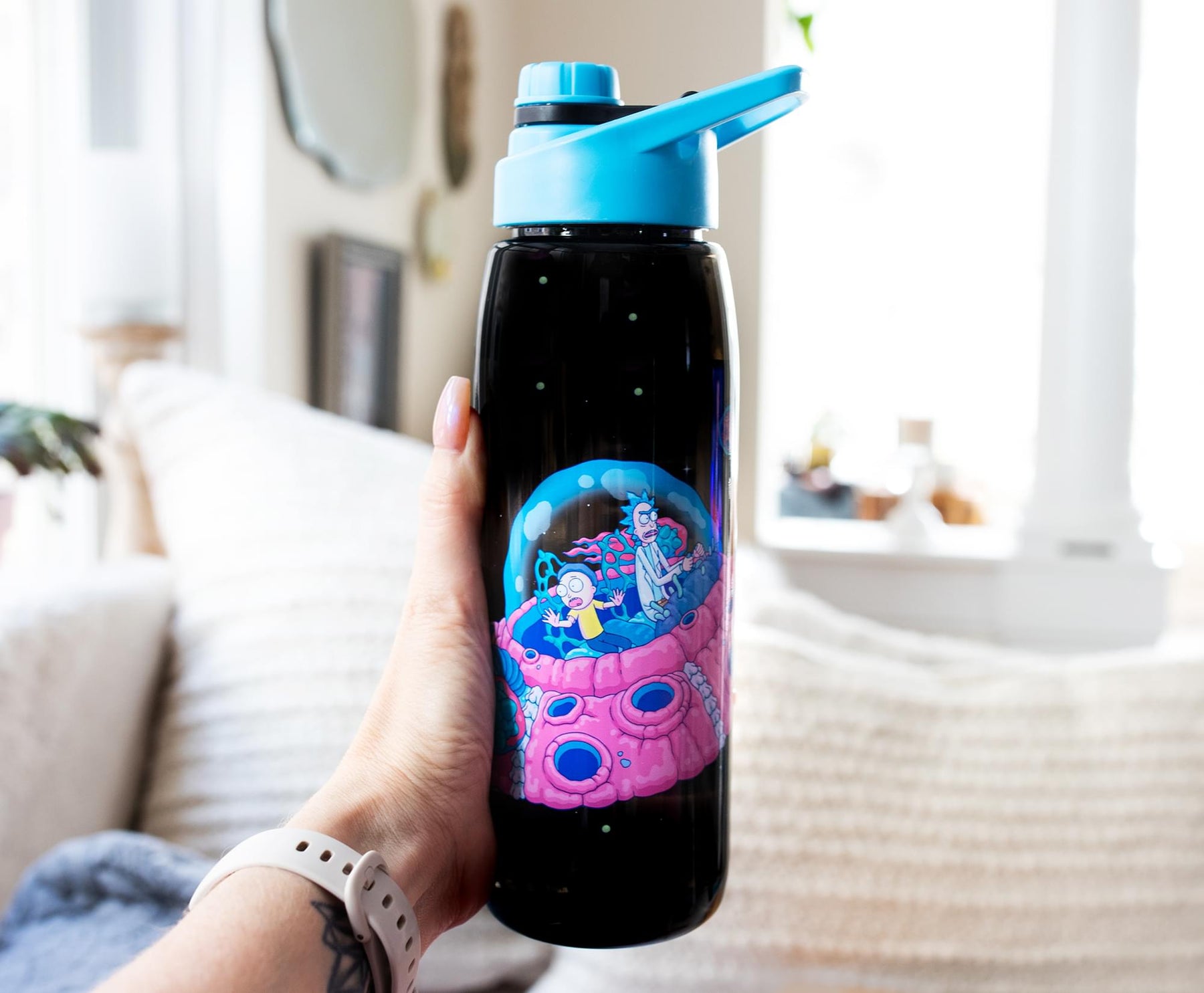 Rick and Morty Plastic Water Bottle With Screw-Top Lid | Holds 28 Ounces