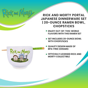 Rick and Morty Portal Japanese Dinnerware Set | 20-Ounce Ramen Bowl, Chopsticks