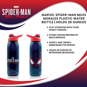 Marvel Spider-Man Miles Morales Plastic Water Bottle | Holds 28 Ounces