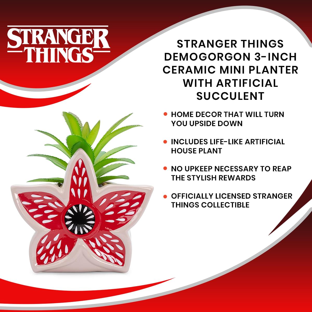 Stranger Things Demogorgon 3-Inch Ceramic Mini Planter with Artificial Succulent