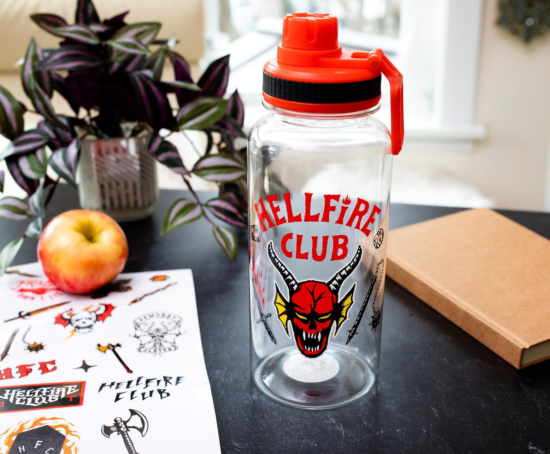 Stranger Things Hellfire Club 32-Ounce Twist Spout Water Bottle and Sticker Set