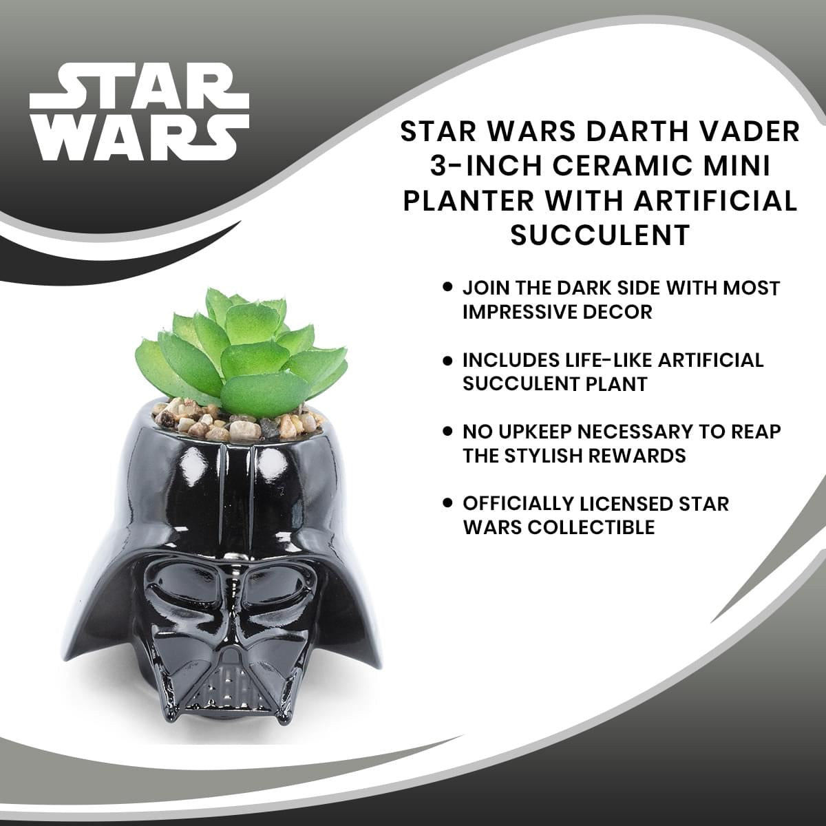 Star Wars Darth Vader 3-Inch Ceramic Mini Planter with Artificial Succulent