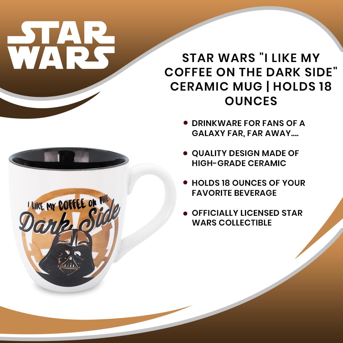 Star Wars "I Like My Coffee On The Dark Side" Ceramic Mug | Holds 18 Ounces
