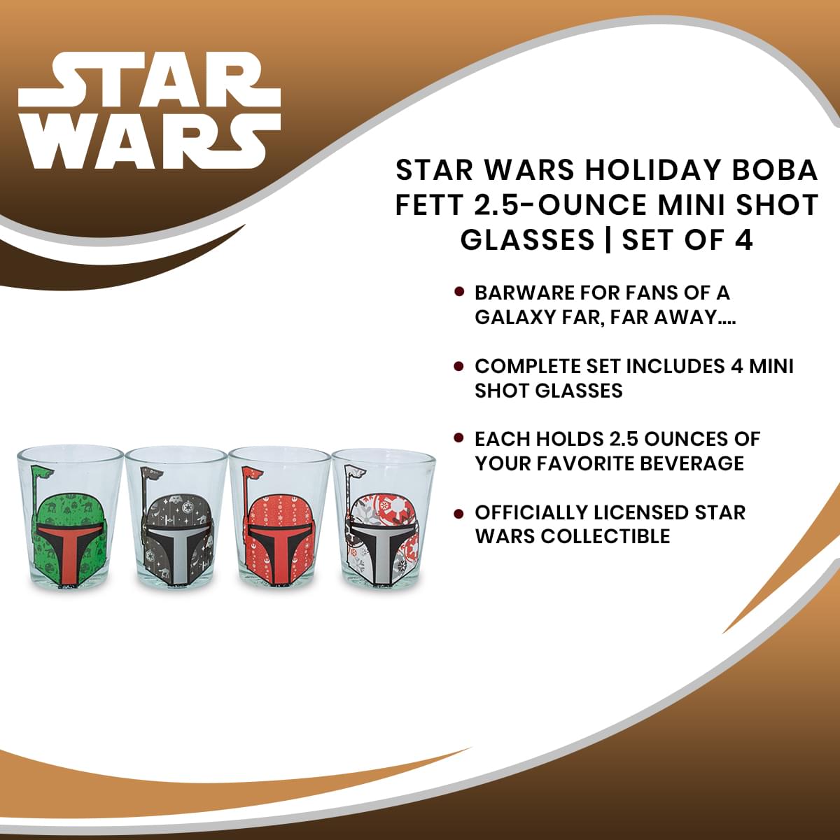 Star Wars Holiday Boba Fett 2.5-Ounce Mini Shot Glasses | Set of 4