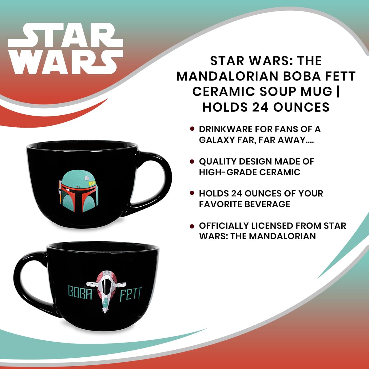 Star Wars: The Mandalorian Boba Fett Ceramic Soup Mug | Holds 24 Ounces
