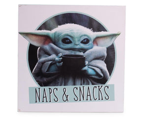 Star Wars The Mandalorian Naps and Snacks 6 x 6 Inch Wood Box Sign