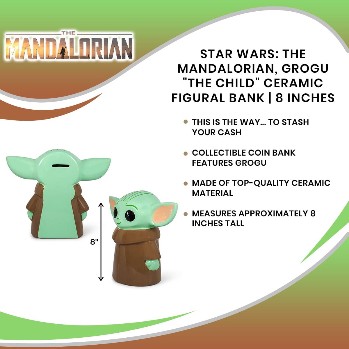 Star Wars: The Mandalorian, Grogu "The Child" Ceramic Figural Bank | 8 Inches
