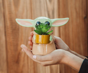 Star Wars: The Mandalorian Grogu Ceramic 4 Inch Mini Planter with Artificial Succulent