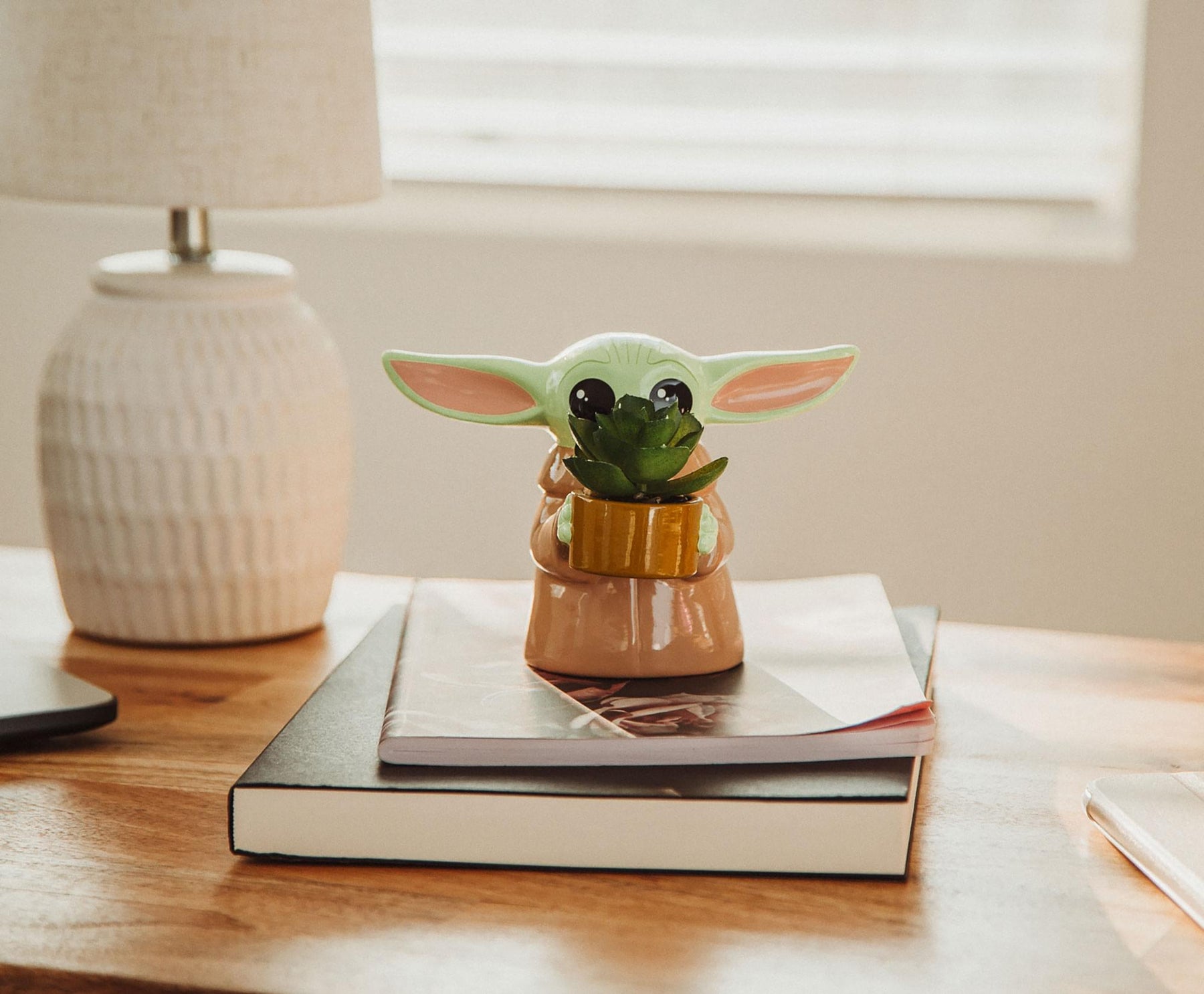 Star Wars: The Mandalorian Grogu Ceramic 4 Inch Mini Planter with Artificial Succulent