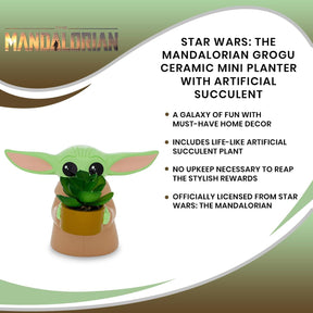 Star Wars: The Mandalorian Grogu Ceramic 4 Inch Mini Planter with Artificial Succulent