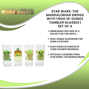 Star Wars: The Mandalorian Grogu With Frog 10-Ounce Tumbler Glasses | Set of 4