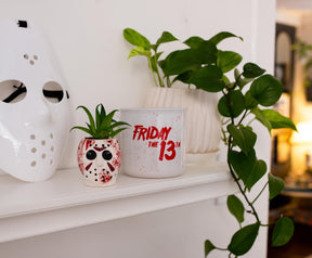 Friday the 13th Jason Mask Mini Ceramic Planter with Artificial Succulent Plant