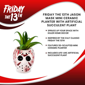 Friday the 13th Jason Mask Mini Ceramic Planter with Artificial Succulent Plant
