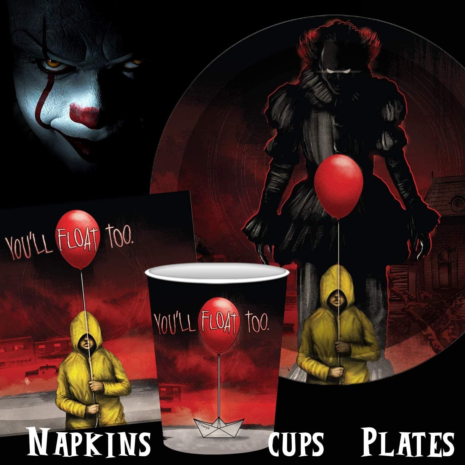 IT Pennywise 60 Piece Party Tableware Set | Cups | Plates | Napkins