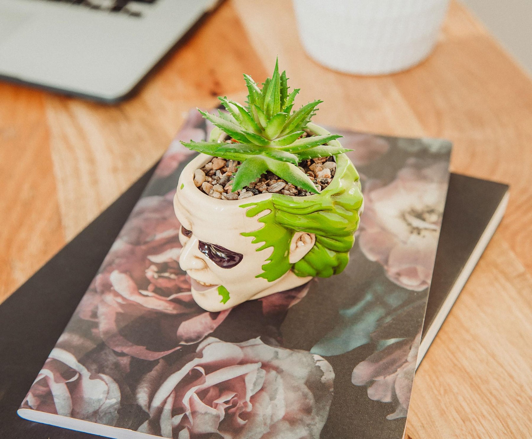 Beetlejuice Head 3-Inch Ceramic Mini Planter with Artificial Succulent