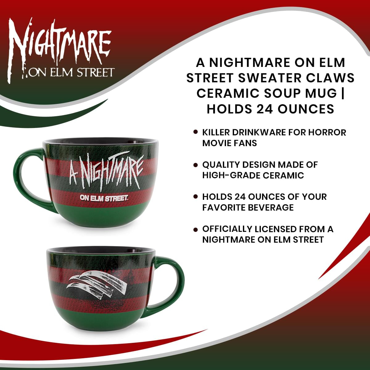 A Nightmare on Elm Street Sweater Claws Ceramic Soup Mug | Holds 24 Ounces