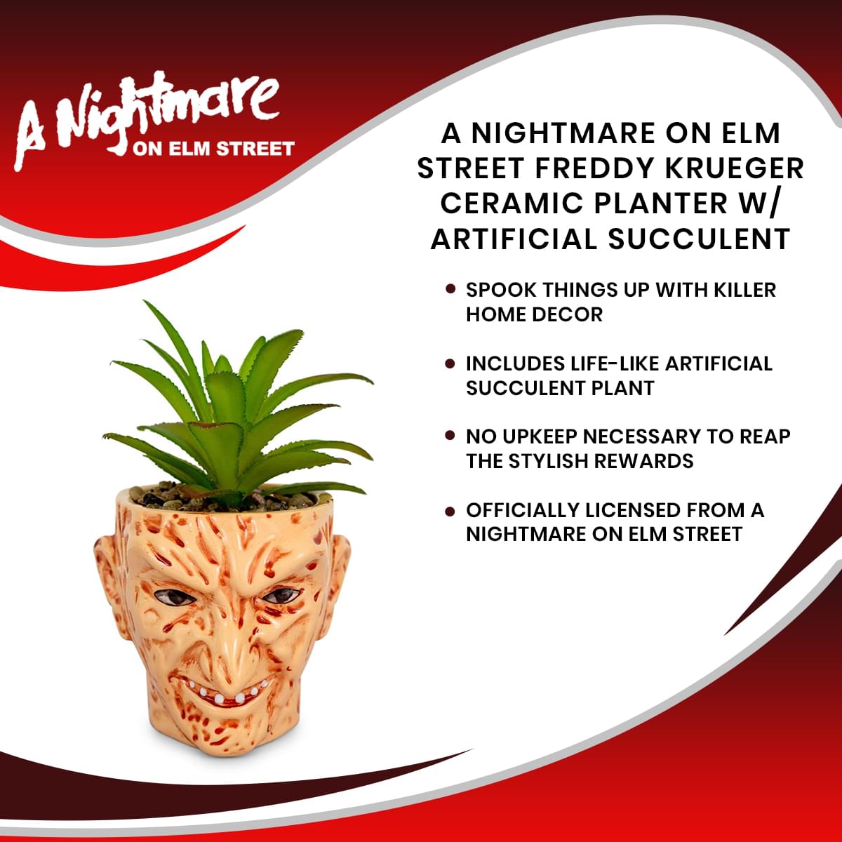 A Nightmare On Elm Street Freddy Krueger Ceramic Planter w/ Artificial Succulent