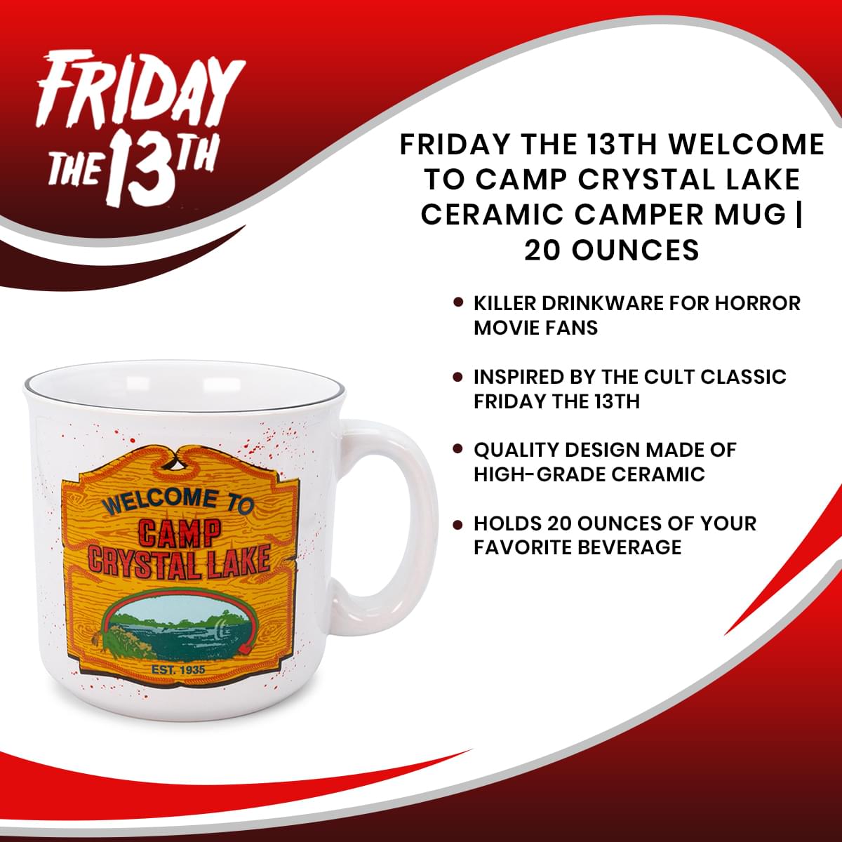 Friday the 13th Welcome To Camp Crystal Lake Ceramic Camper Mug | 20 Ounces