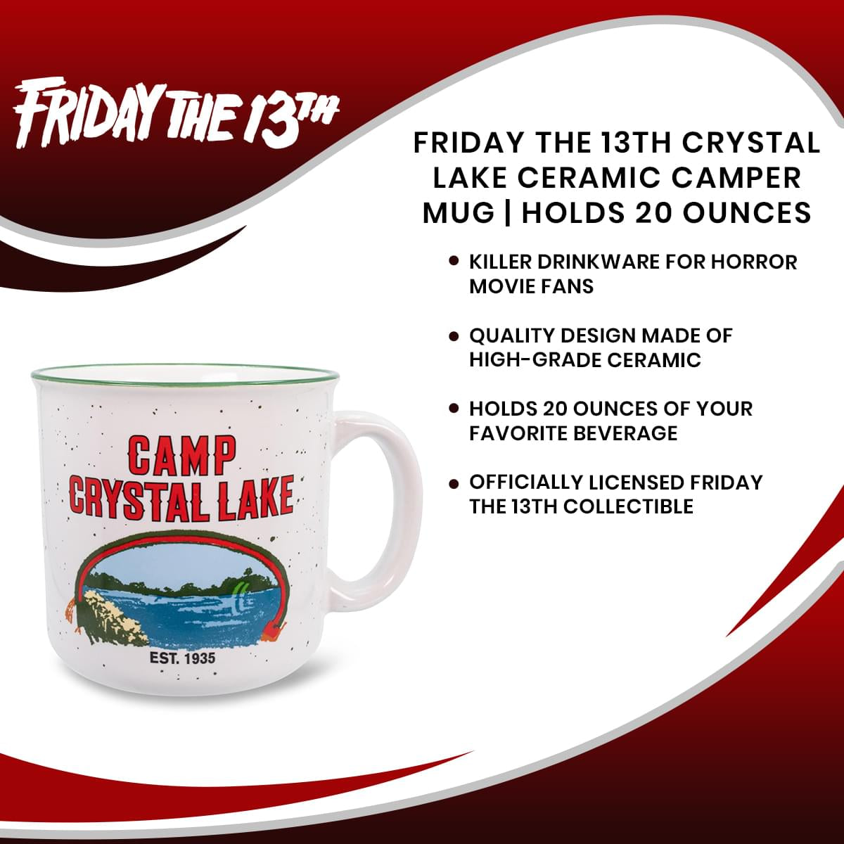 Friday the 13th Crystal Lake Ceramic Camper Mug | Holds 20 Ounces