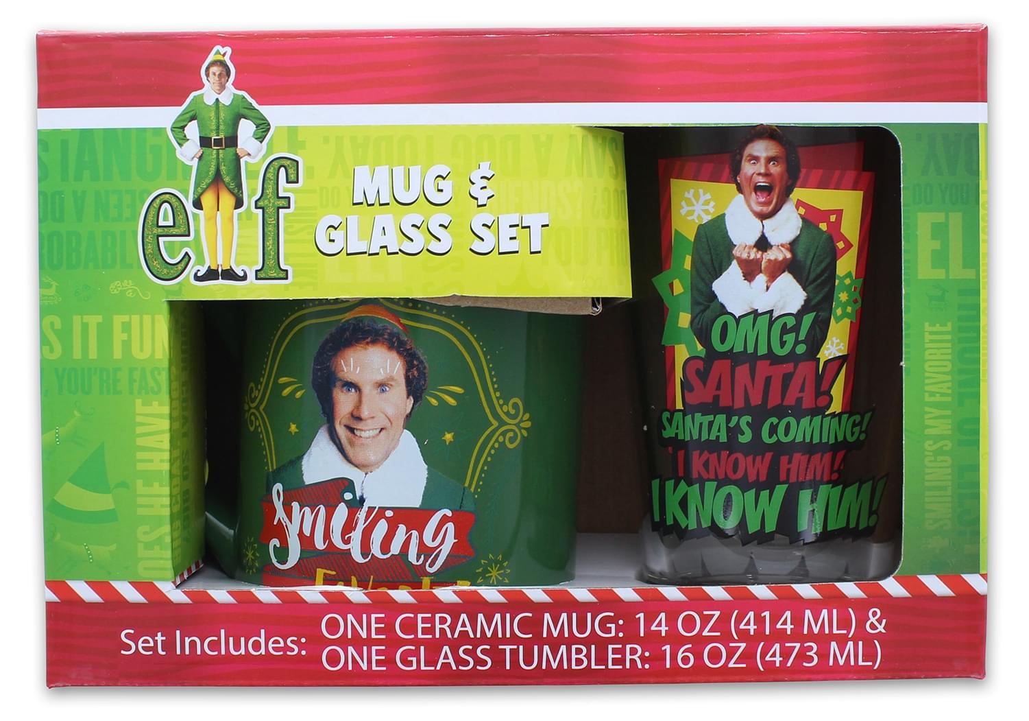 Elf Movie OMG Santa 14oz Ceramic Mug & 16oz Pint Glass Set