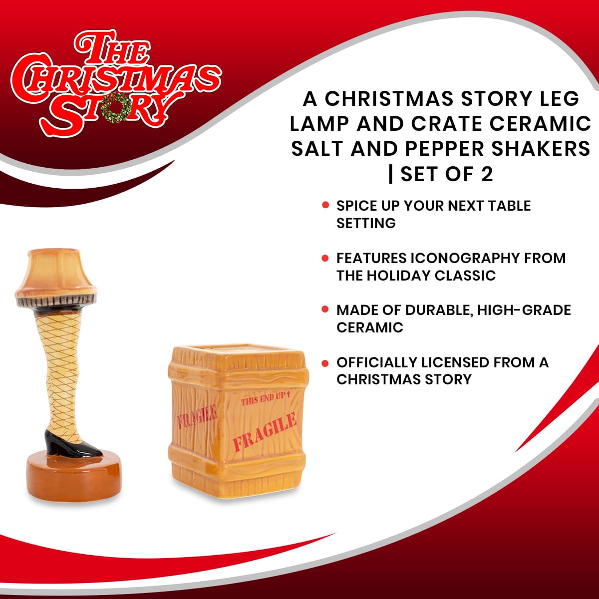 A Christmas Story Leg Lamp and Crate Ceramic Salt and Pepper Shakers | Set of 2