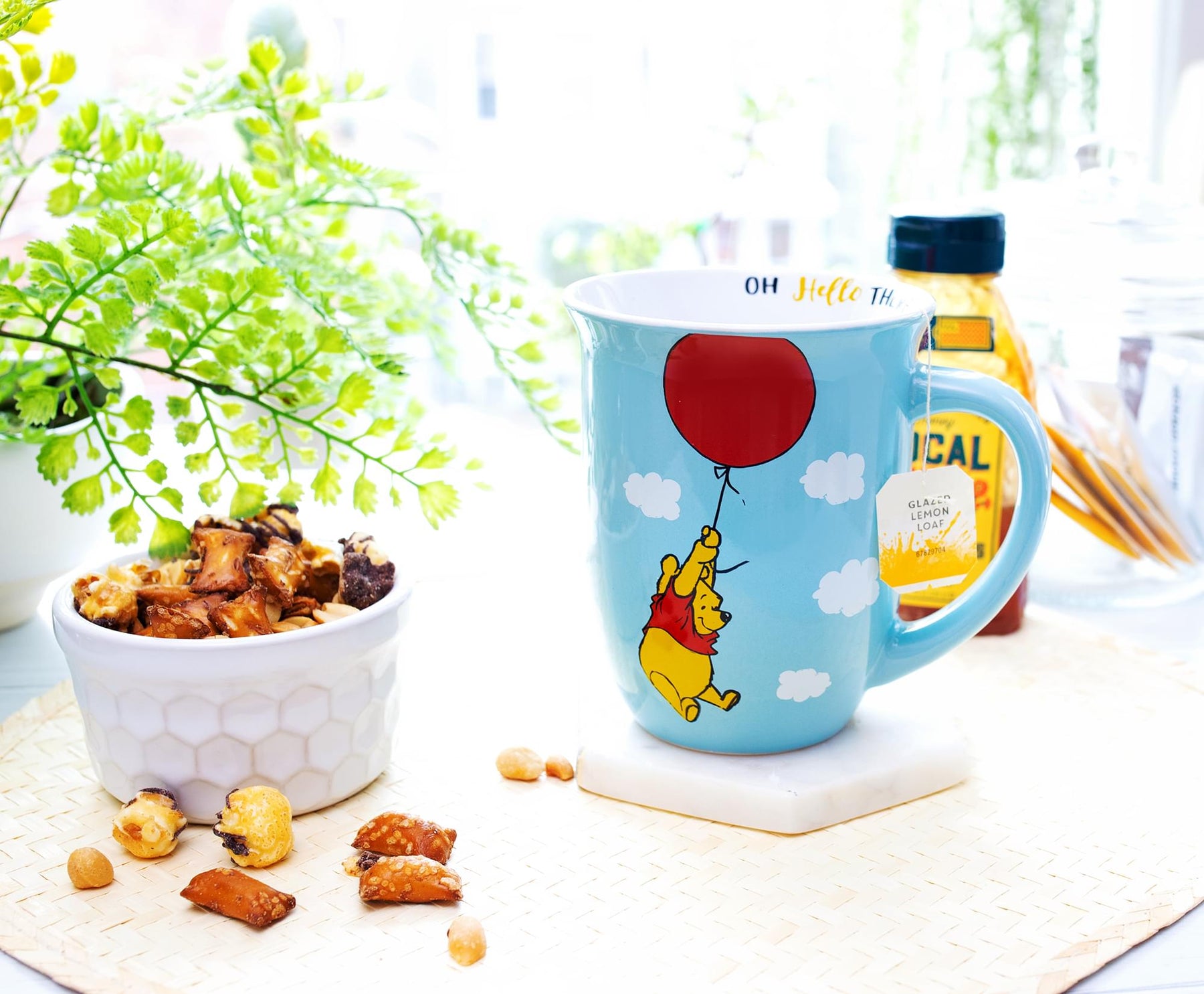 Disney Winnie The Pooh Balloon Float Wide Rim Ceramic Mug | Holds 16 Ounces