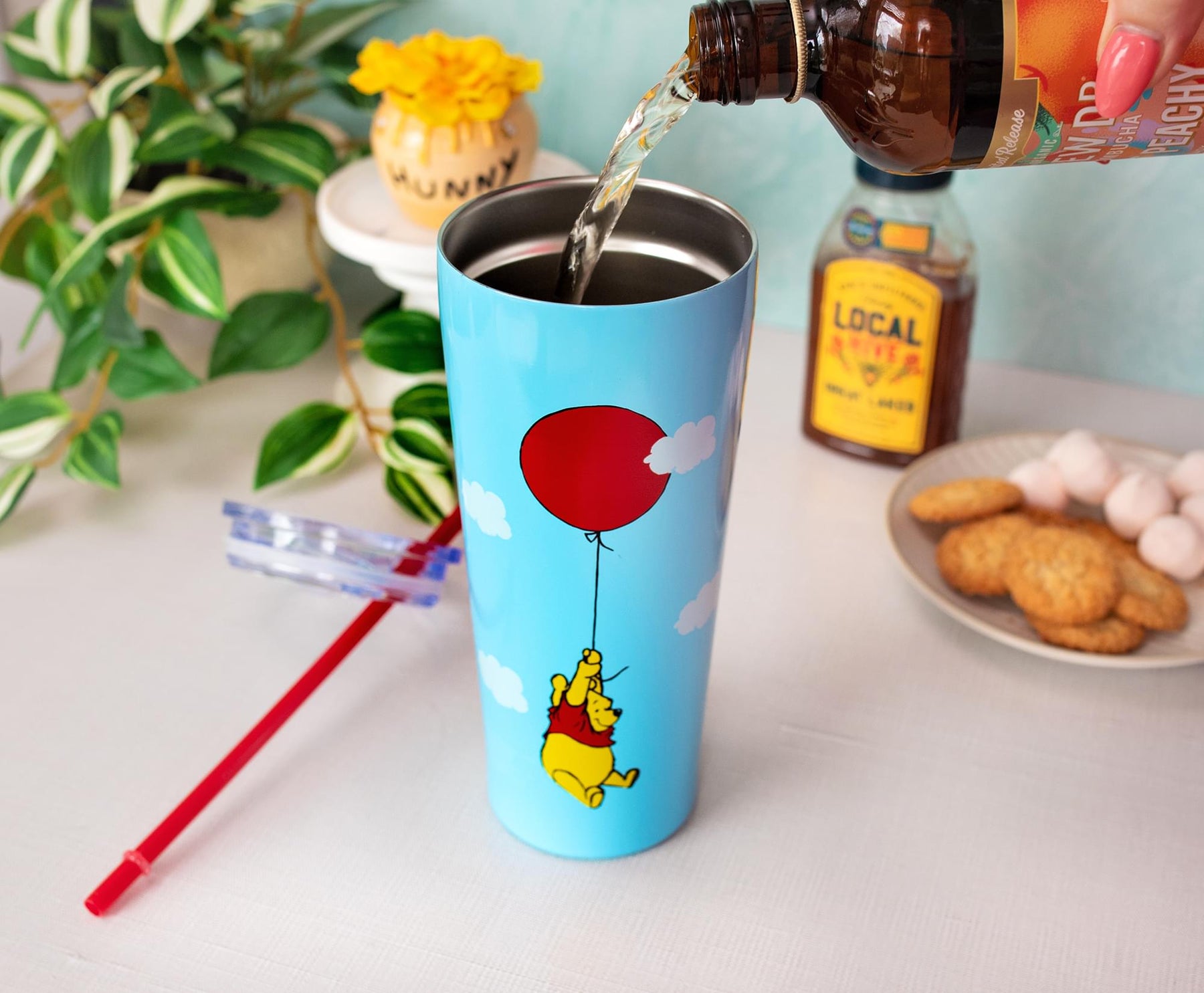 Winnie the Pooh Balloon Stainless Steel Tumbler With Straw | Holds 22 Ounces