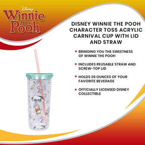 Disney Winnie the Pooh Character Toss Acrylic Carnival Cup with Lid and Straw