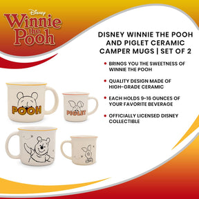 Disney Winnie the Pooh and Piglet Ceramic Camper Mugs | Set of 2