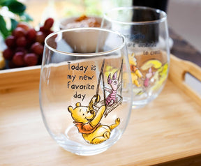 Disney Winnie The Pooh Quotes Stemless Wine Glass Set | Each Holds 20 Ounces
