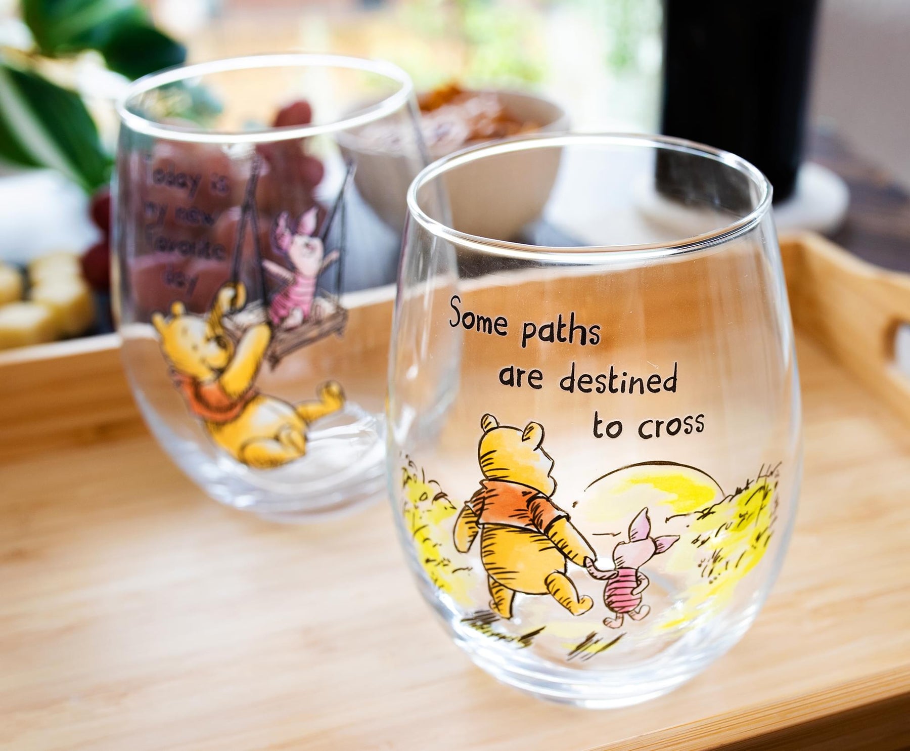 Disney Winnie The Pooh Quotes Stemless Wine Glass Set | Each Holds 20 Ounces