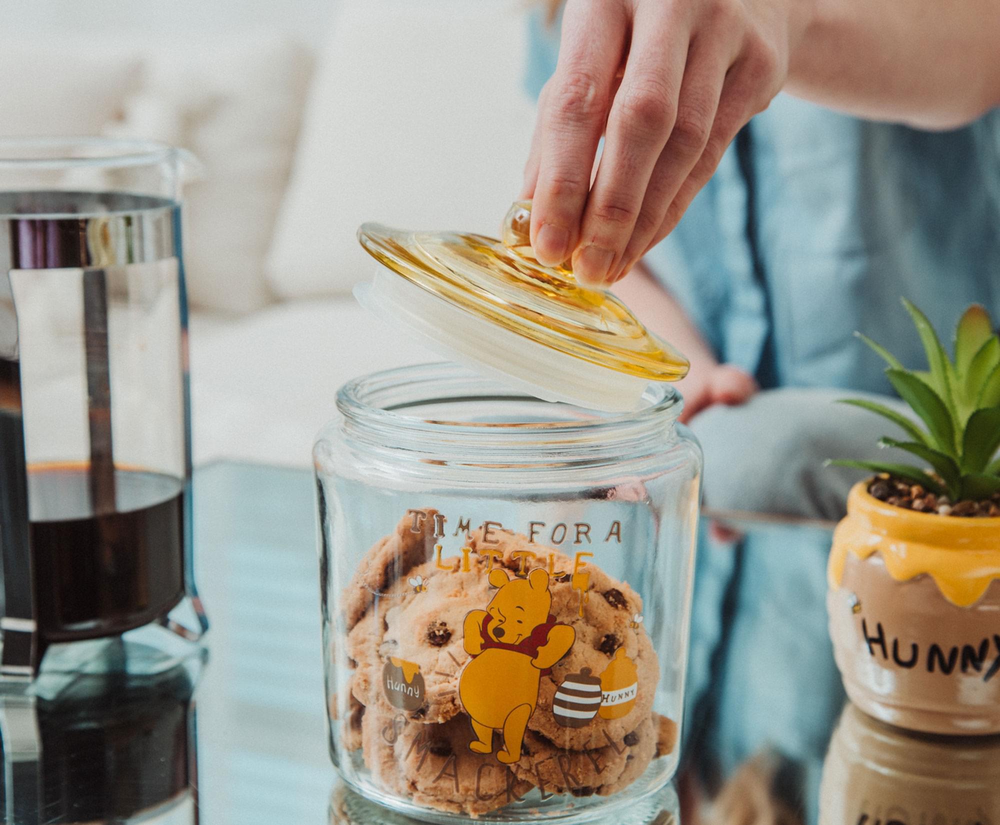 Disney Winnie the Pooh Glass Snack Jar Container With Lid | 6 Inches Tall