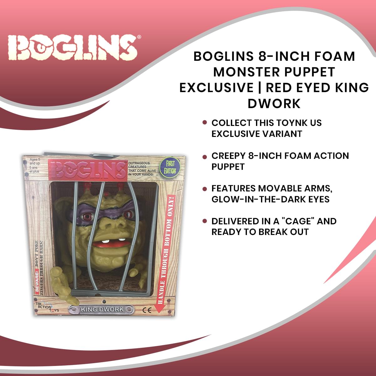 Boglins 8-Inch Foam Monster Puppet Exclusive | Red Eyed King Dwork