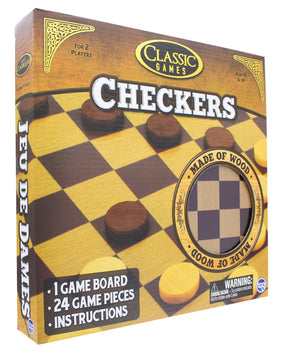 Classic Games Wood Checkers Set | Board & 25 Game Pieces