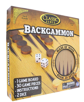 Classic Games Wood Backgammon Set | Board & 30 Game Pieces