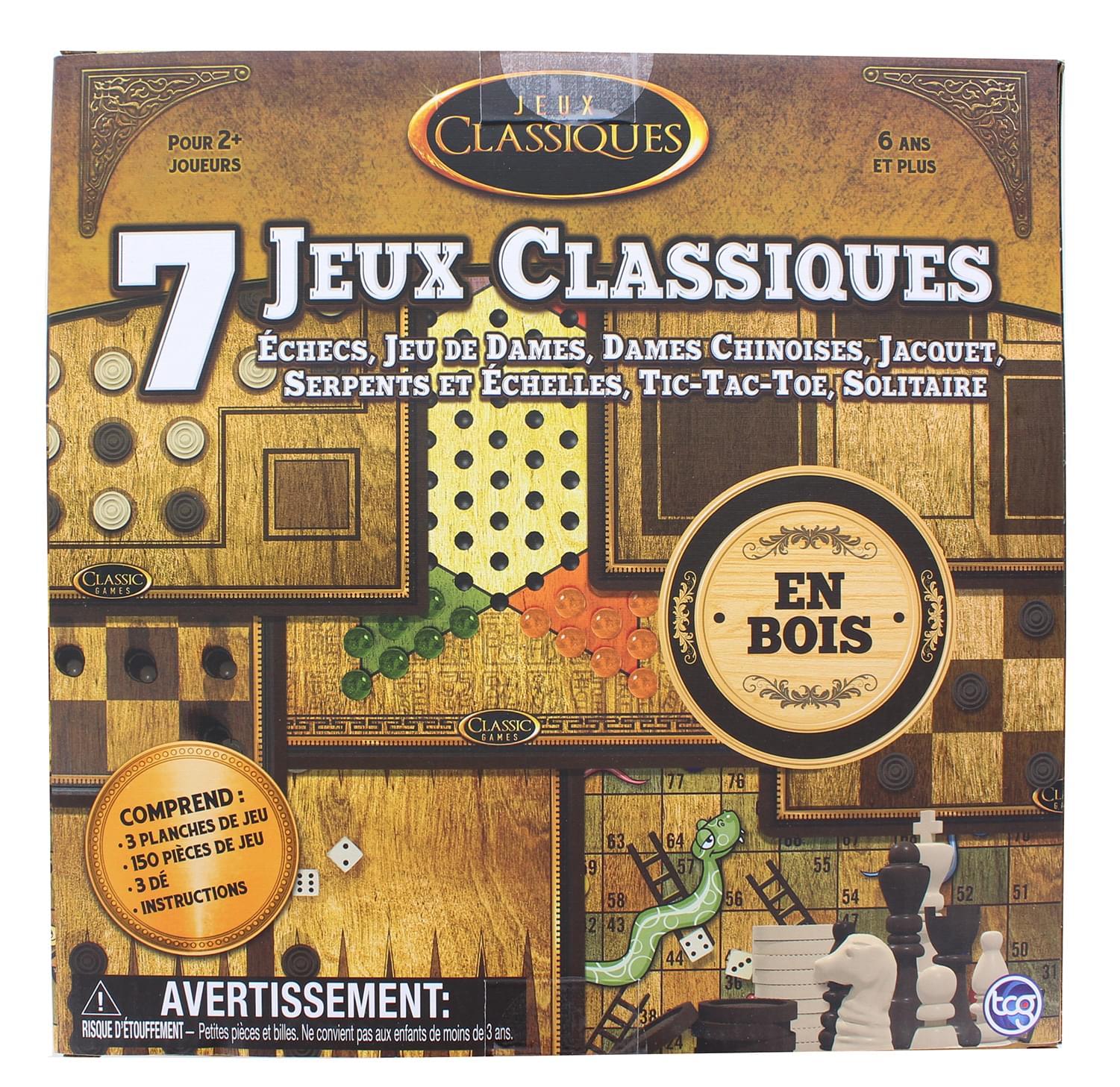 Classic Games Wood 7 Classic Games Set | 3 Boards & 150 Game Pieces