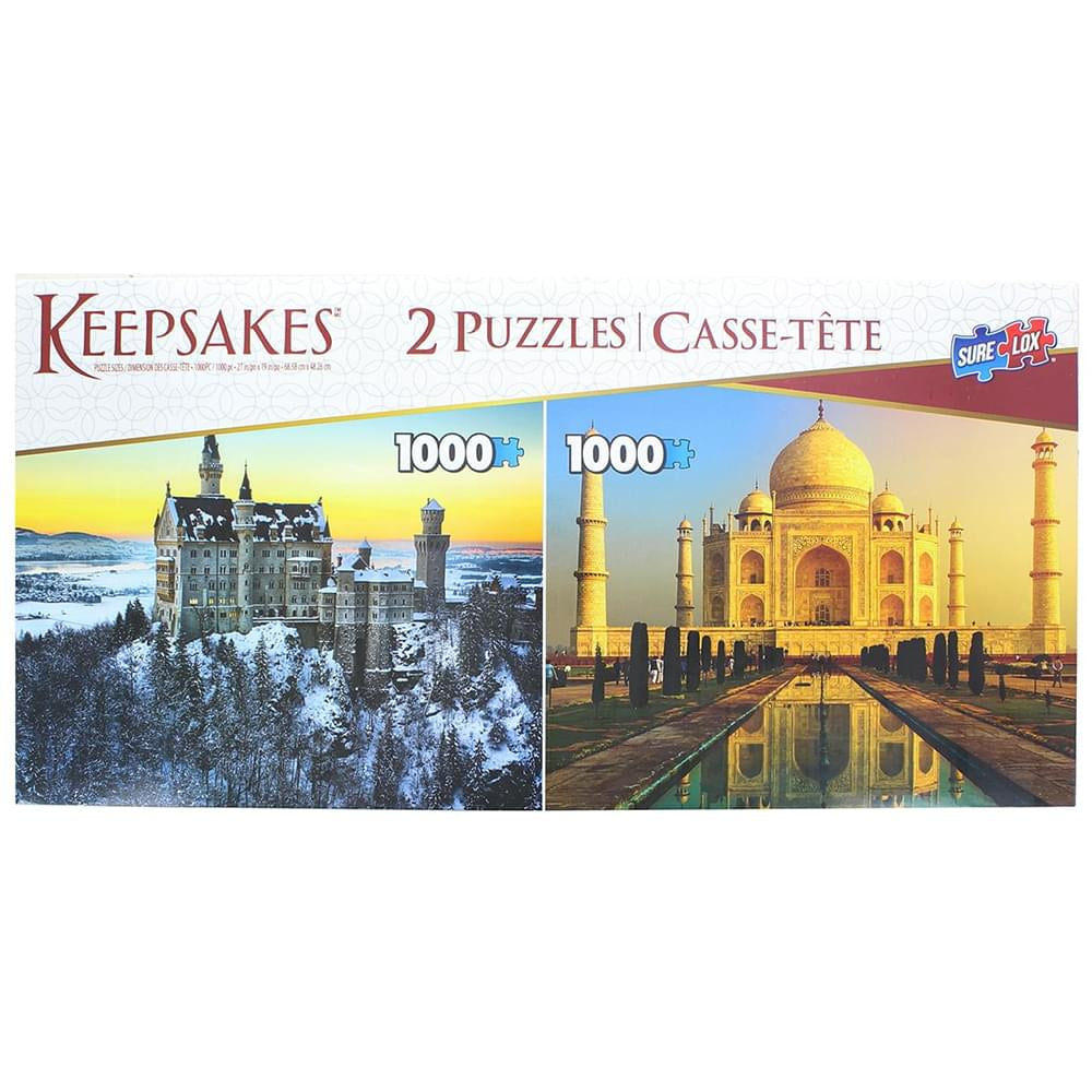 Set of 2 Keepsakes 1000 Piece Jigsaw Puzzles | Neuschwanstein Castle / Taj Mahal