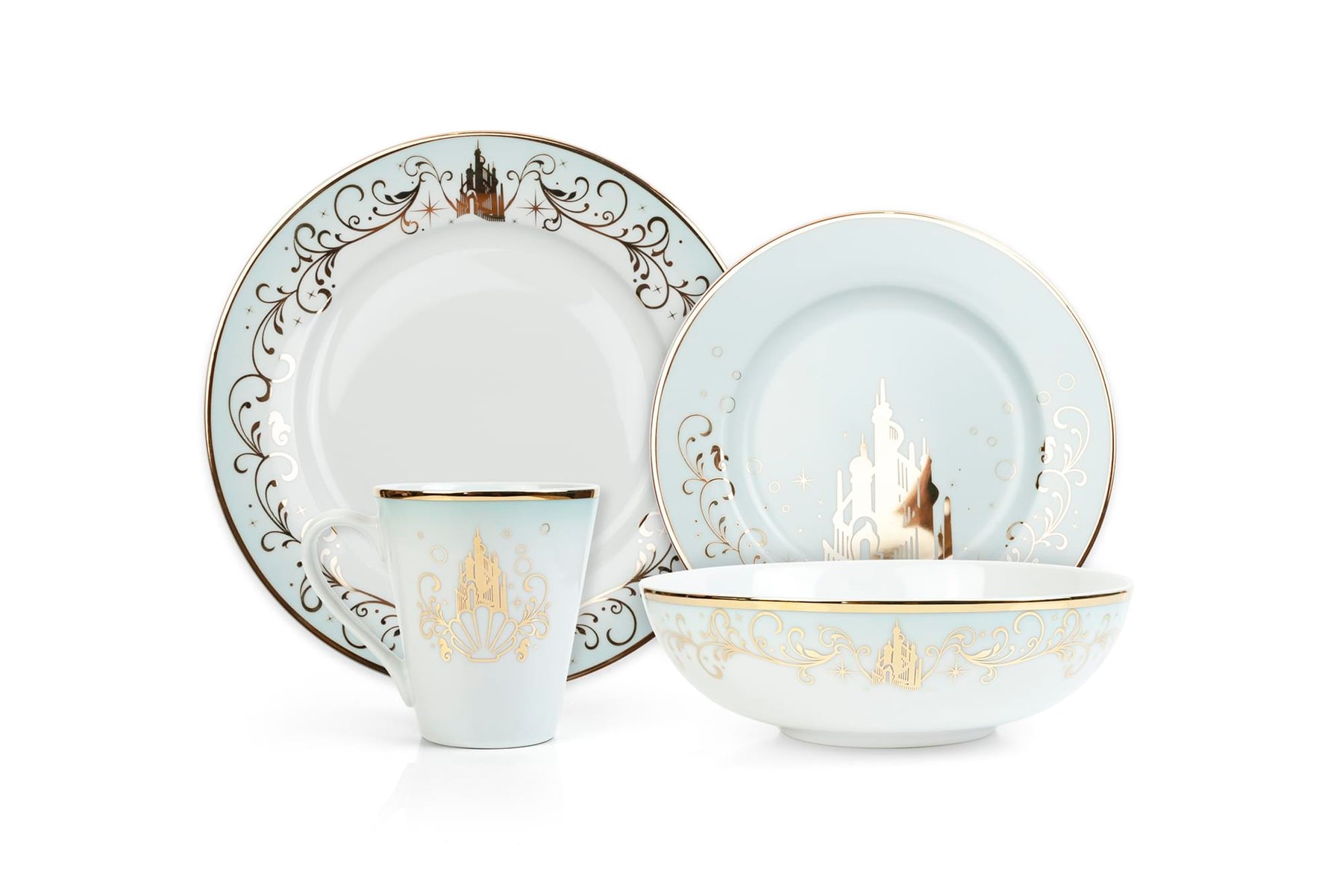 Disney Princess 16-Piece Dinnerware Set | Cinderella, Jasmine, Ariel, Belle