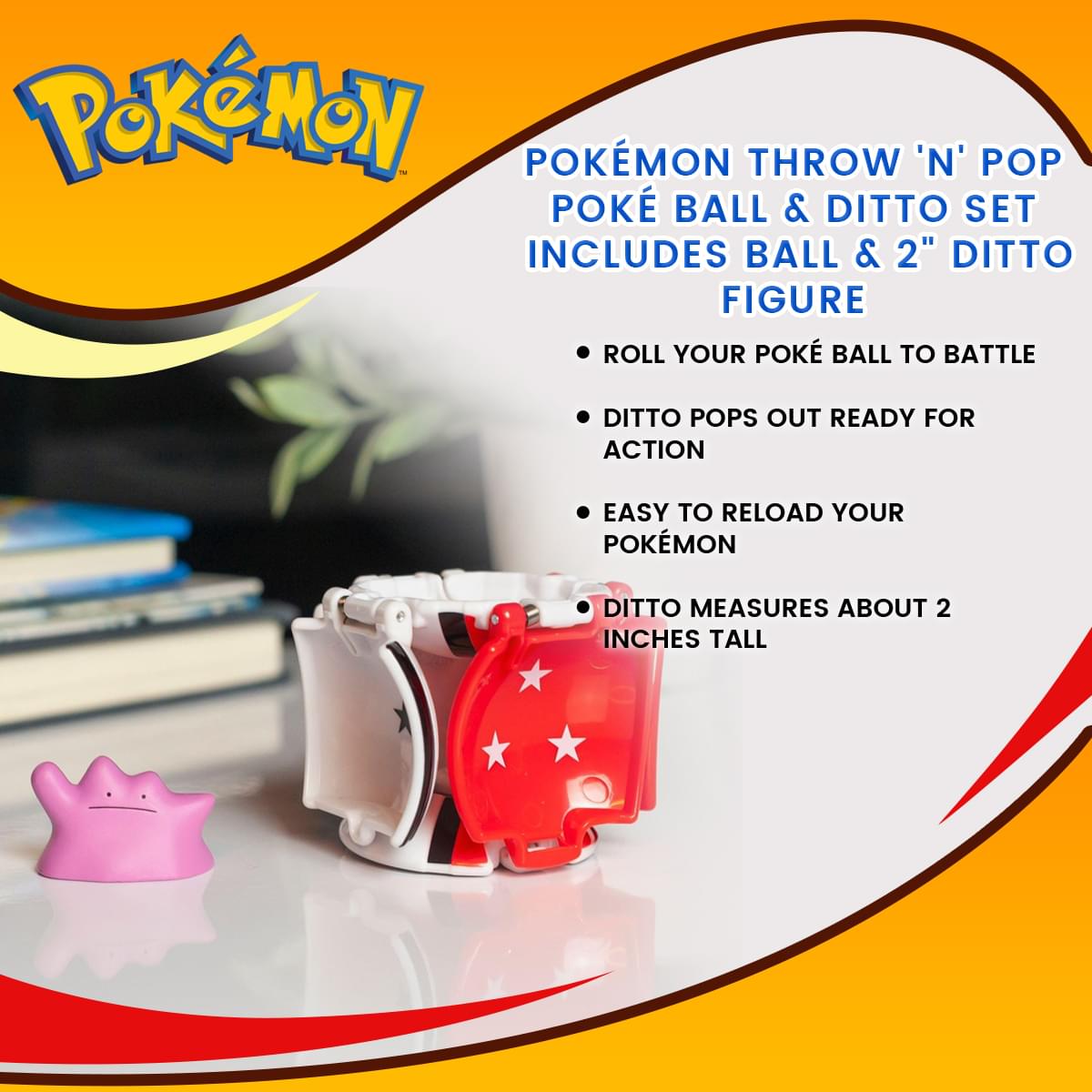 Pokémon Throw 'N' Pop Poké Ball & Ditto Set | Includes Ball & 2" Ditto Figure