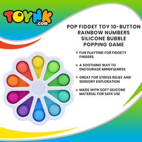 Pop Fidget Toy 10-Button Rainbow Numbers Silicone Bubble Popping Game