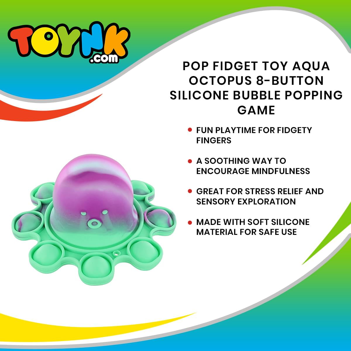 Pop Fidget Toy Aqua Octopus 8-Button Silicone Bubble Popping Game