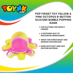 Pop Fidget Toy Yellow & Pink Octopus 8-Button Silicone Bubble Popping Game