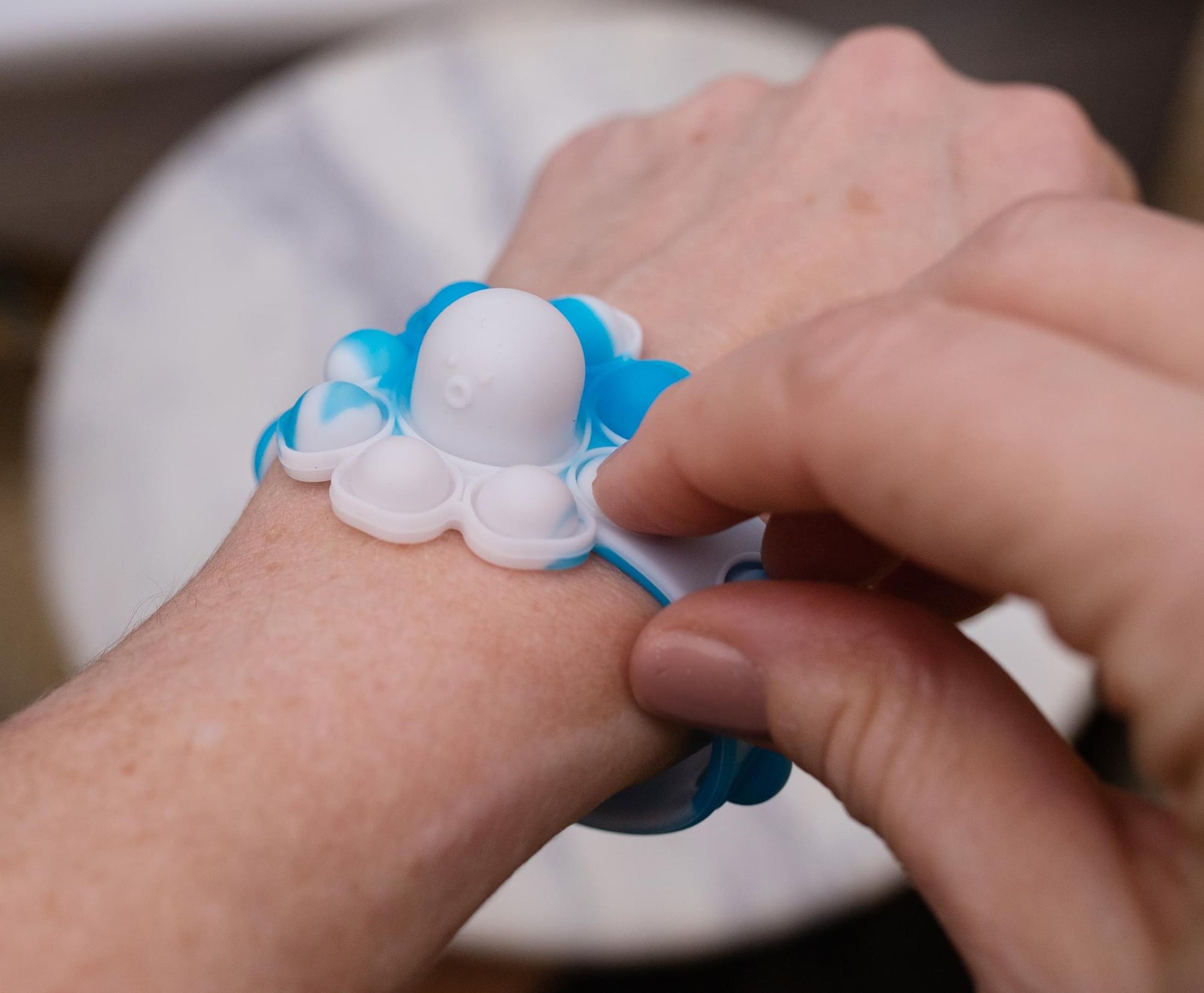 Pop Fidget Toy 13-Button Blue and White Flower Bracelet Accessory