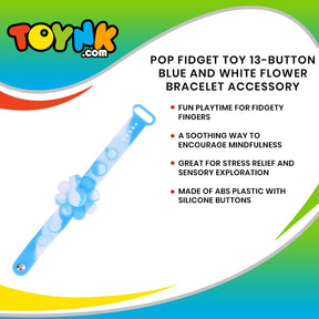 Pop Fidget Toy 13-Button Blue and White Flower Bracelet Accessory