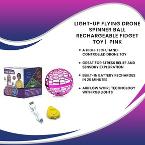 Light-Up Flying Drone Spinner Ball Rechargeable Fidget Toy | Pink