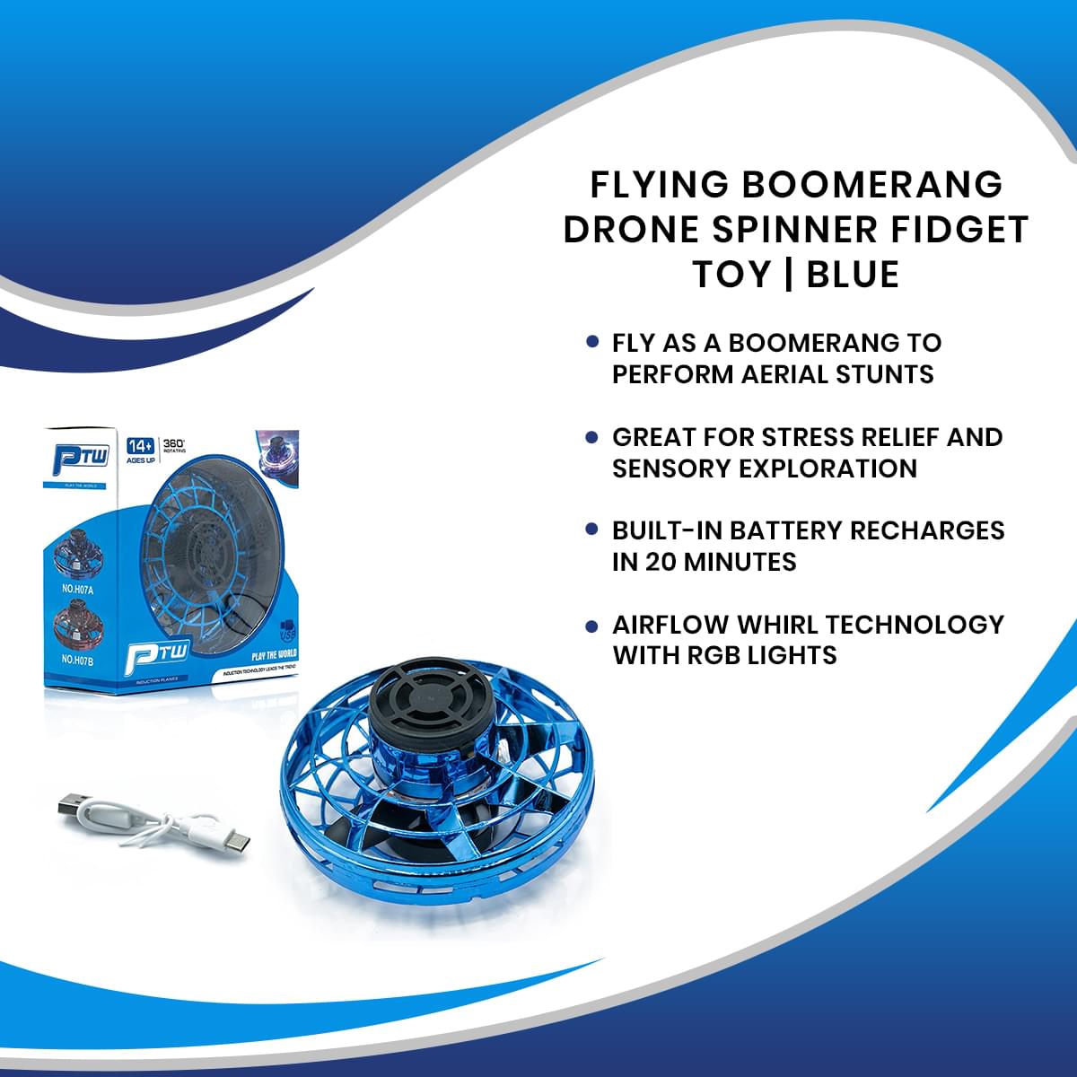 Flying Boomerang Drone Spinner Fidget Toy | Blue