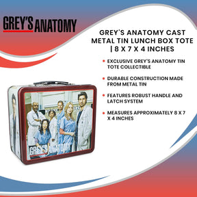 Grey's Anatomy Cast Metal Tin Lunch Box Tote | 8 x 7 x 4 Inches
