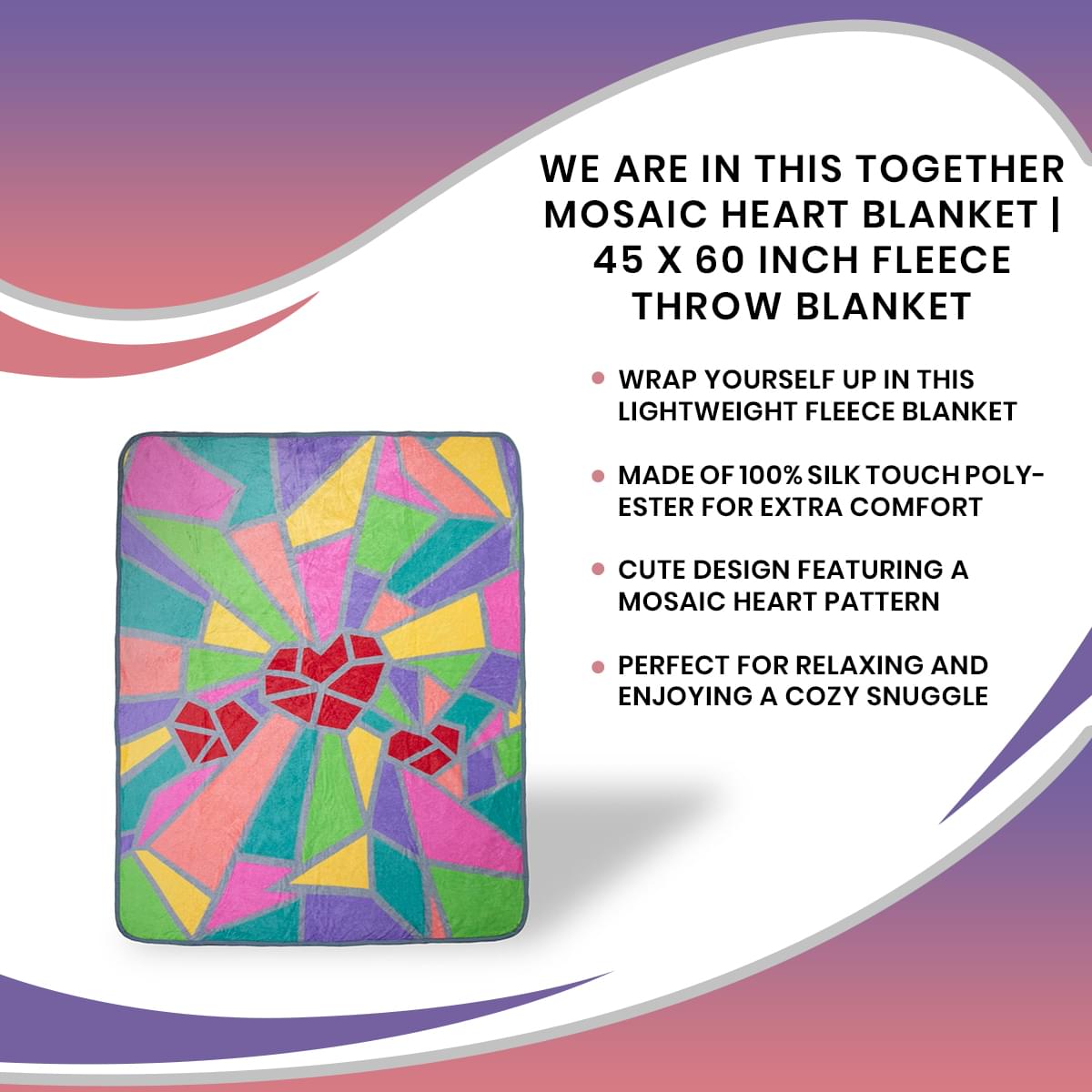 2020 Sidewalk Chalk Inspired Mosaic Heart Throw Blanket | 45 x 60 Inches