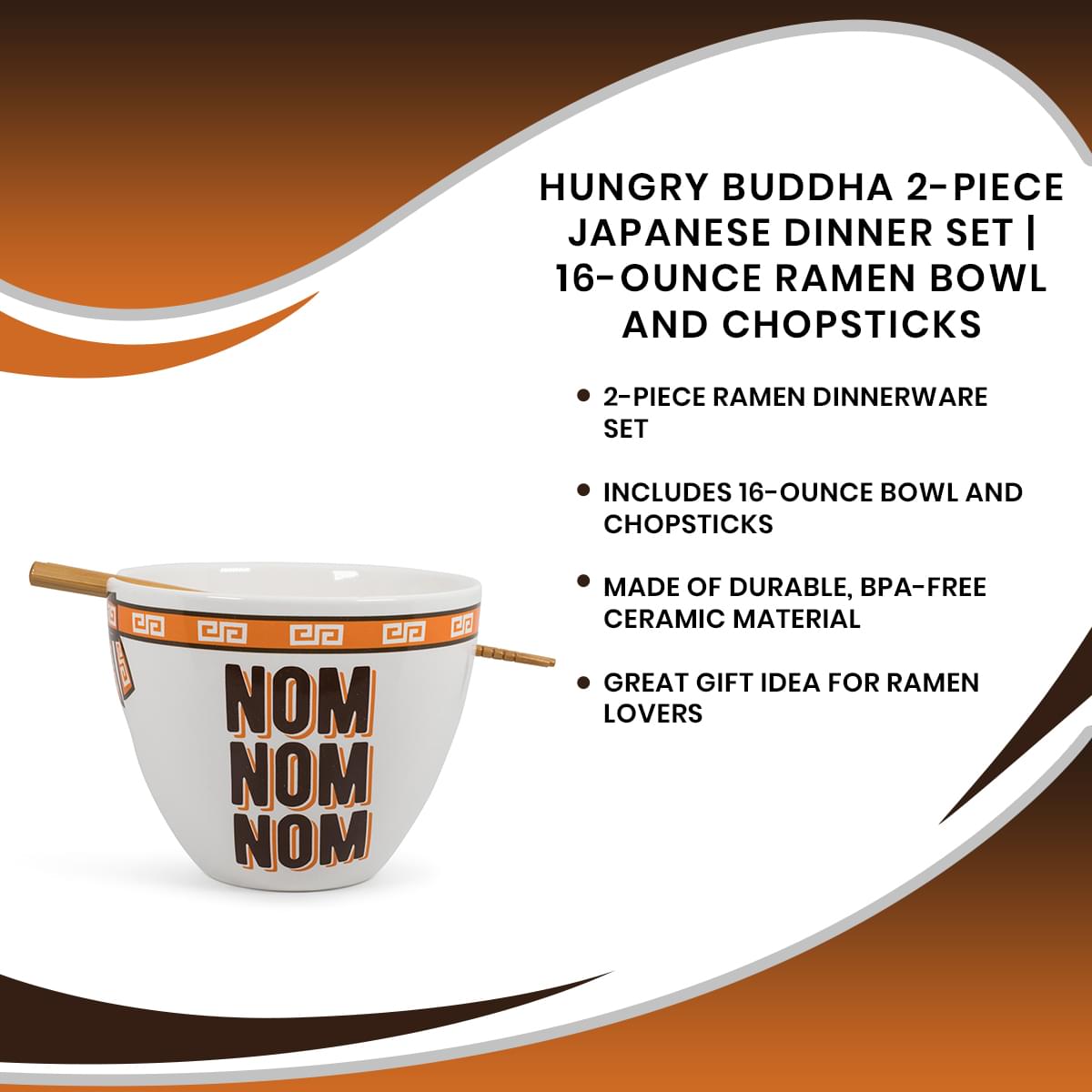 Hungry Buddha Japanese Dinnerware Set | 16-Ounce Ramen Bowl and Chopsticks