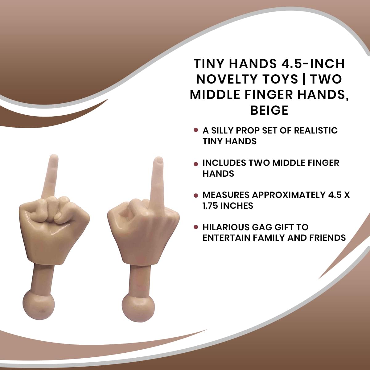 Tiny Hands 4.5-Inch Novelty Toys | Two Middle Finger Hands, Beige